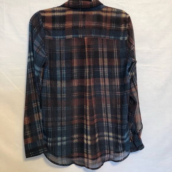 WHO WHAT WEAR Medium Plaid Sheer Blouse - Picture 3 of 6
